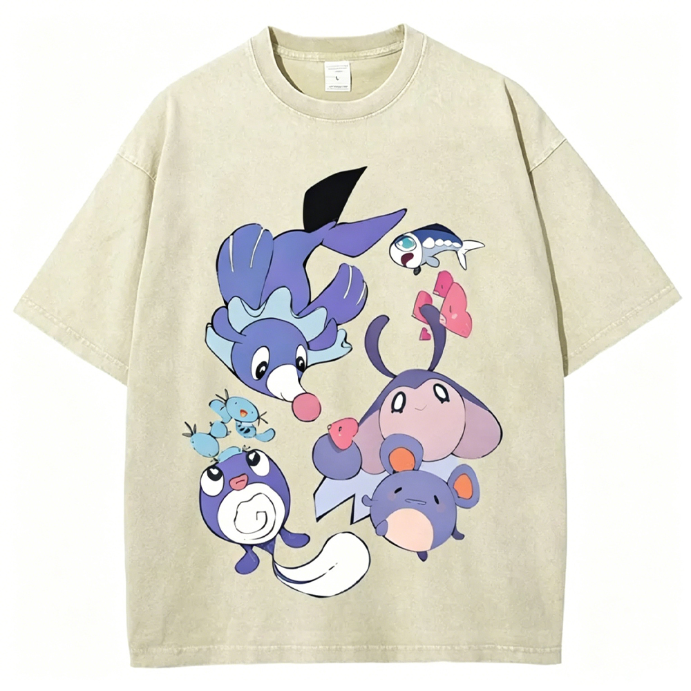 Pokémon Popplio And Mantyke Unisex Vintage Washed Tee