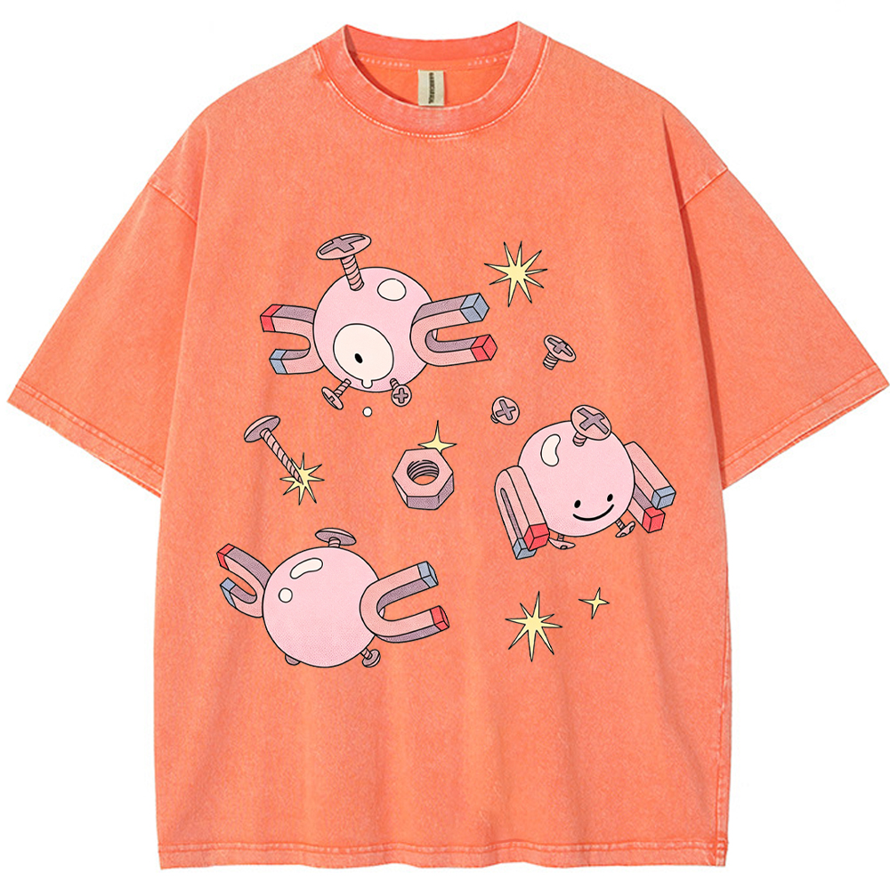 Pastel Pink Magnemite Cartoon Tee | Pokemon Anime