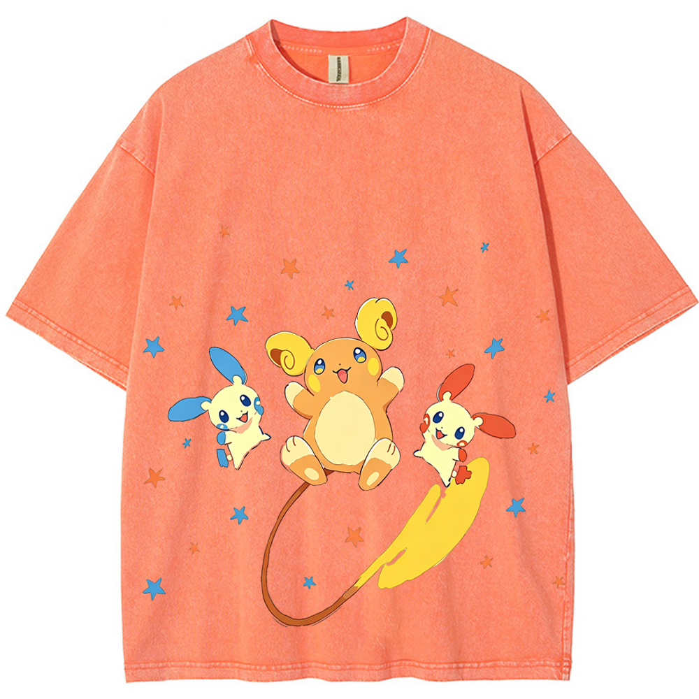 Plusle Minun Raichu Squad Cartoon Tee | Pokemon Anime
