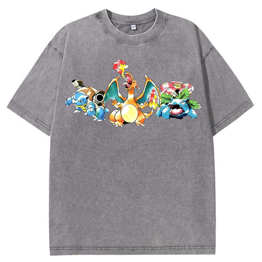 Retro Starter Trio Starter Pokemon Mix Cartoon Tee | Pokemon Anime