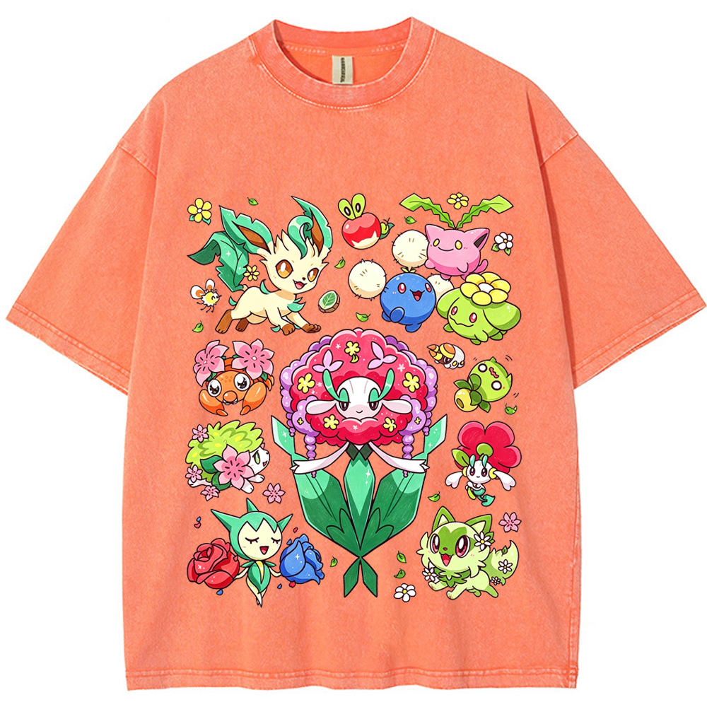 Floral Nature Vibe Grass Type Mix Cartoon Tee | Pokemon Anime