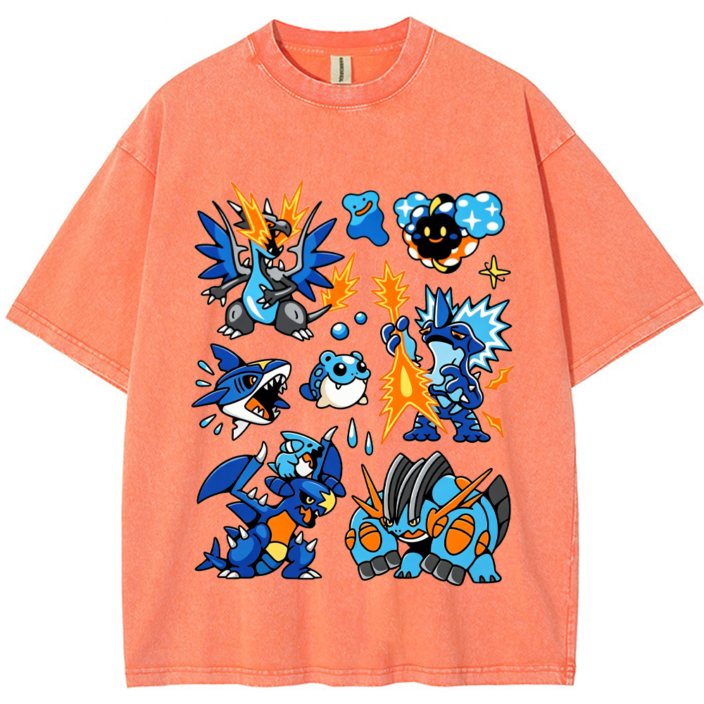 Blue Mega Charizard X & Water Type Squad Cartoon Tee | Pokemon Anime
