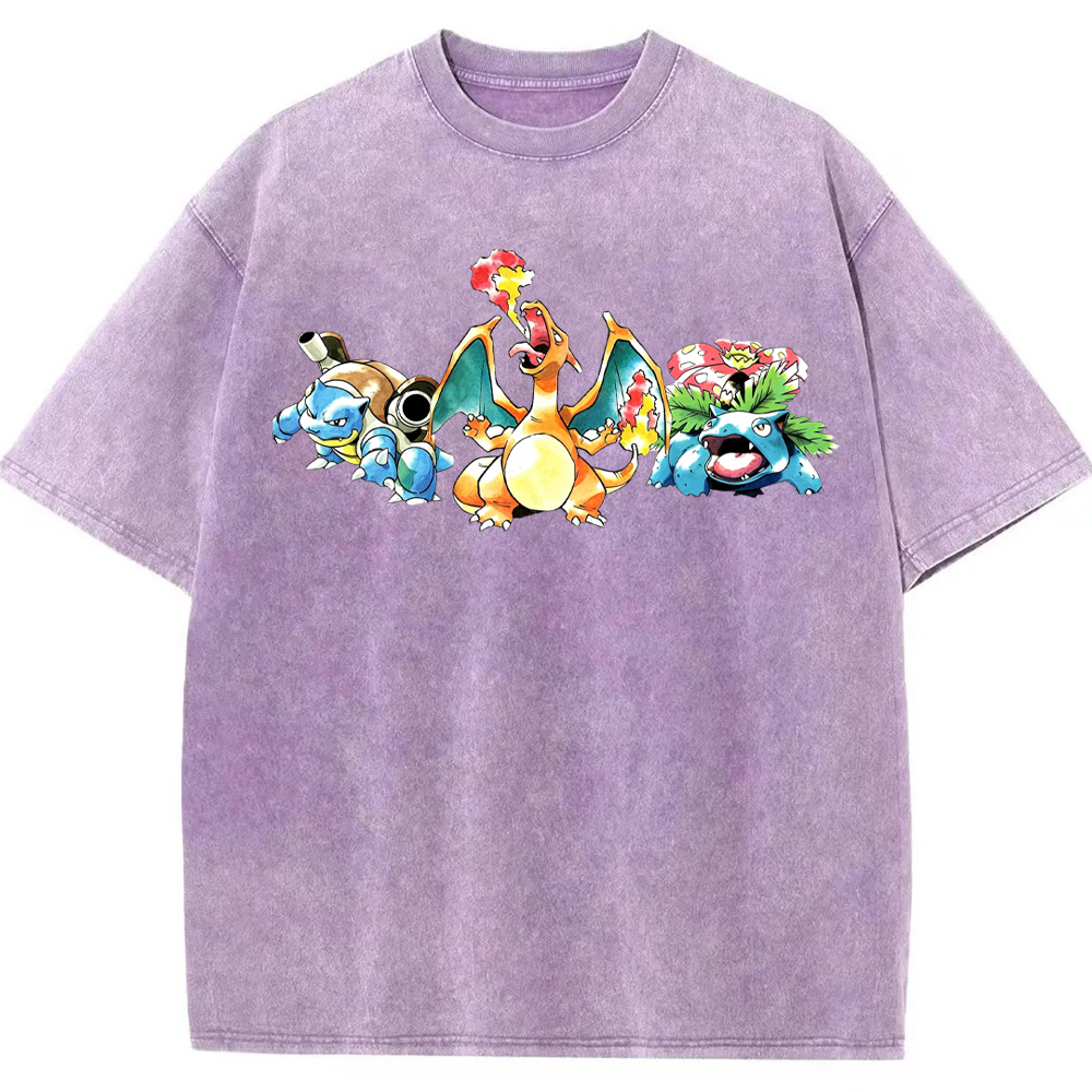 Retro Starter Trio Starter Pokemon Mix Cartoon Tee | Pokemon Anime