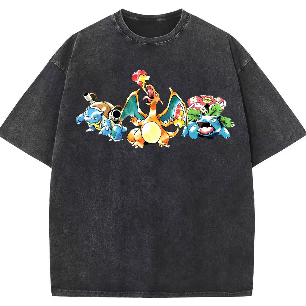 Retro Starter Trio Starter Pokemon Mix Cartoon Tee | Pokemon Anime