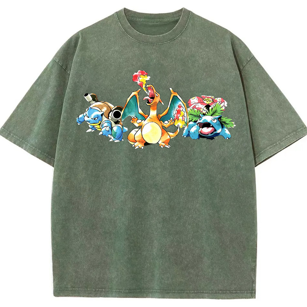 Retro Starter Trio Starter Pokemon Mix Cartoon Tee | Pokemon Anime
