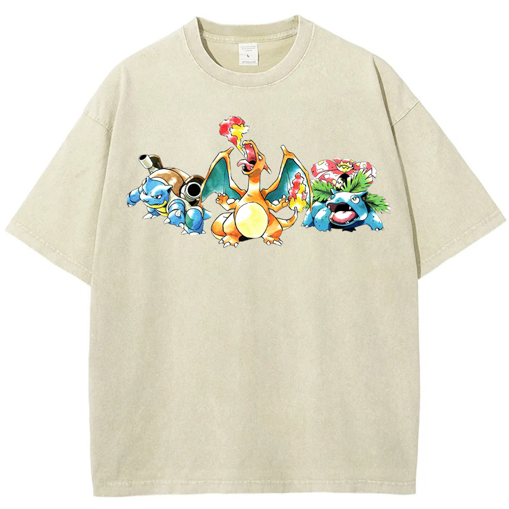 Retro Starter Trio Starter Pokemon Mix Cartoon Tee | Pokemon Anime