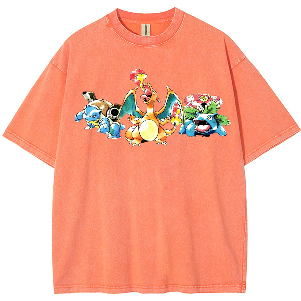 Retro Starter Trio Starter Pokemon Mix Cartoon Tee | Pokemon Anime