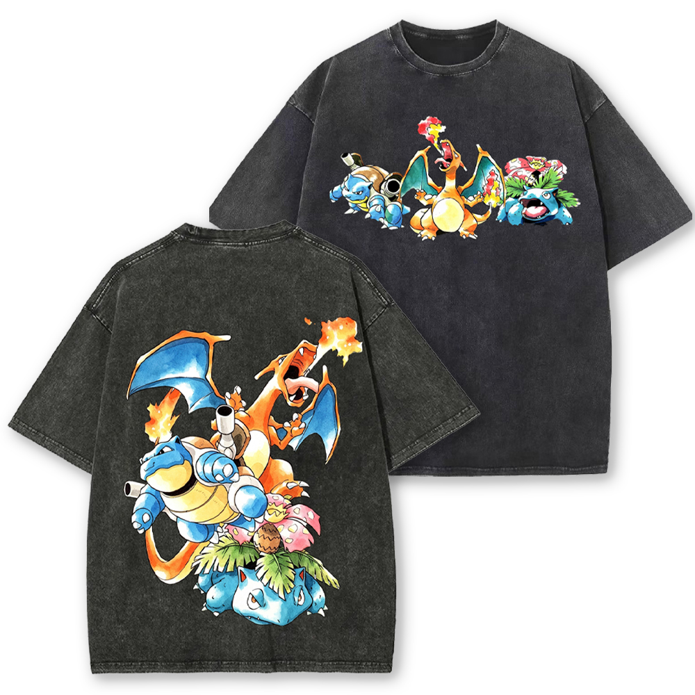Retro Starter Trio Starter Pokemon Mix Cartoon Tee | Pokemon Anime