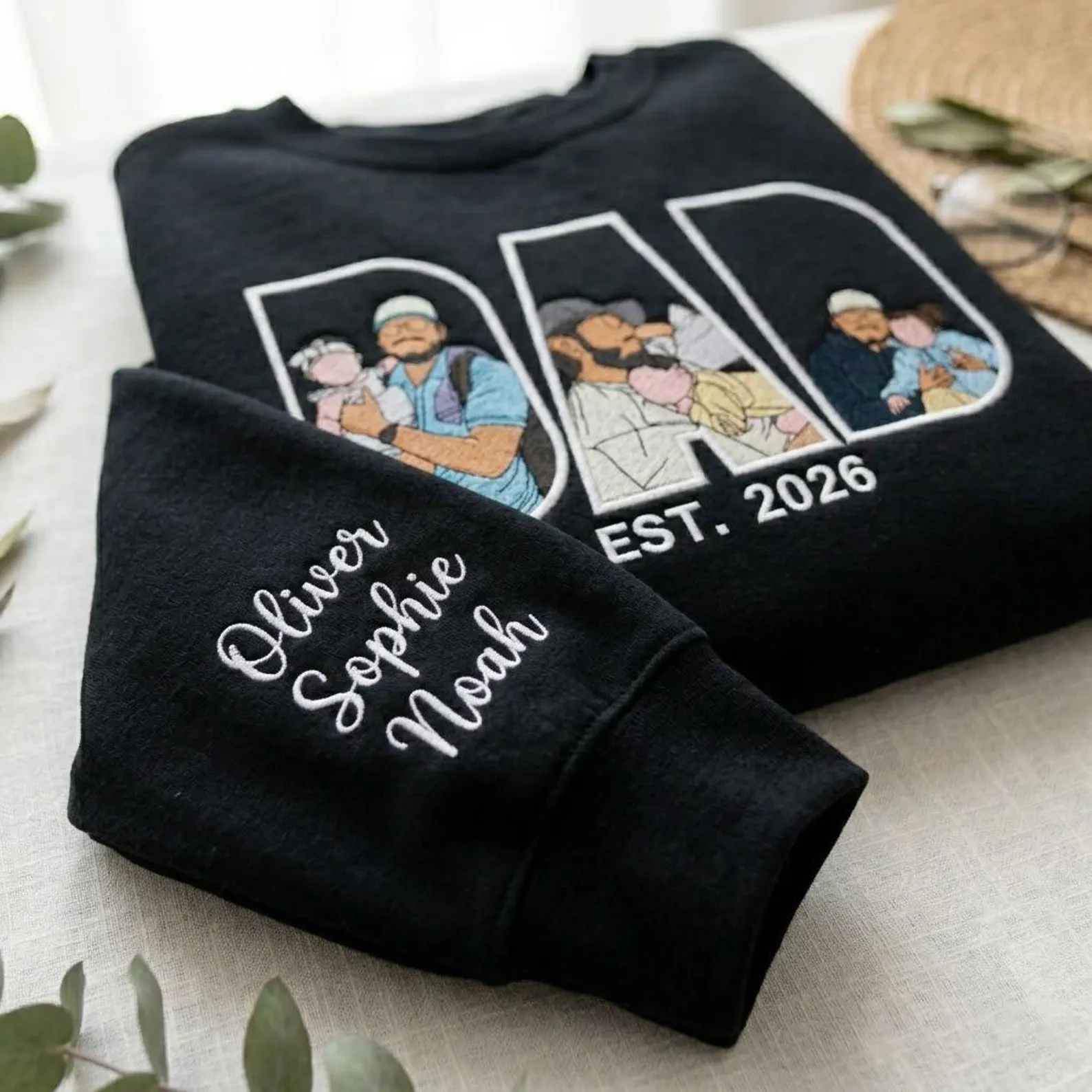 Custom Dad Embroidered Sweatshirt/ Shirt/ Hoodie With Photo Portrait, Personalized Father’s Day Gift