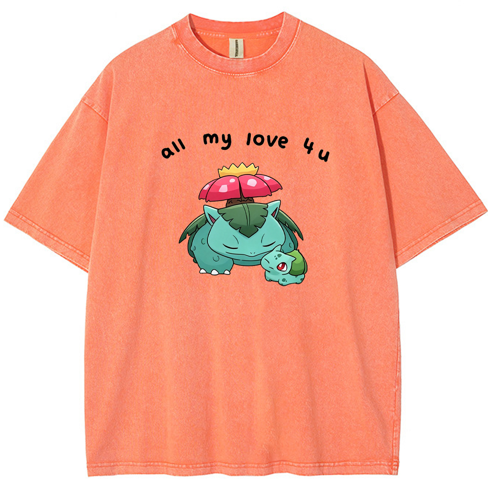 Parent & Kid All My Love 4 u Quote Custom Name EST. Year Vintage Washed T-Shirt | Pokemon Anime