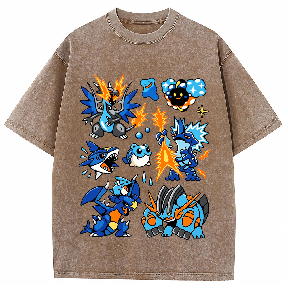 Blue Mega Charizard X & Water Type Squad Cartoon Tee | Pokemon Anime