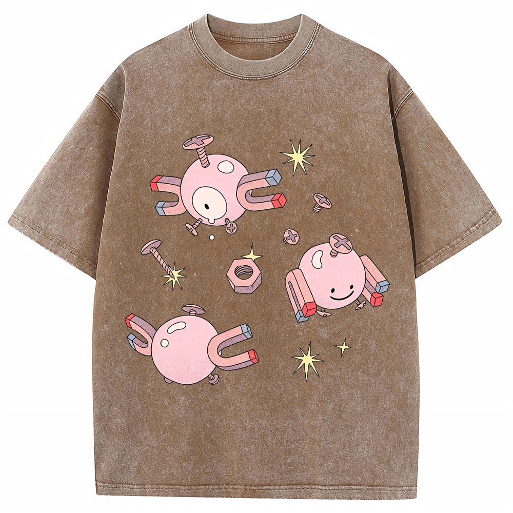 Pastel Pink Magnemite Cartoon Tee | Pokemon Anime