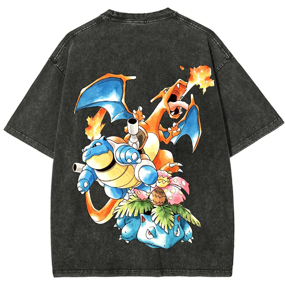 Retro Starter Trio Starter Pokemon Mix Cartoon Tee | Pokemon Anime