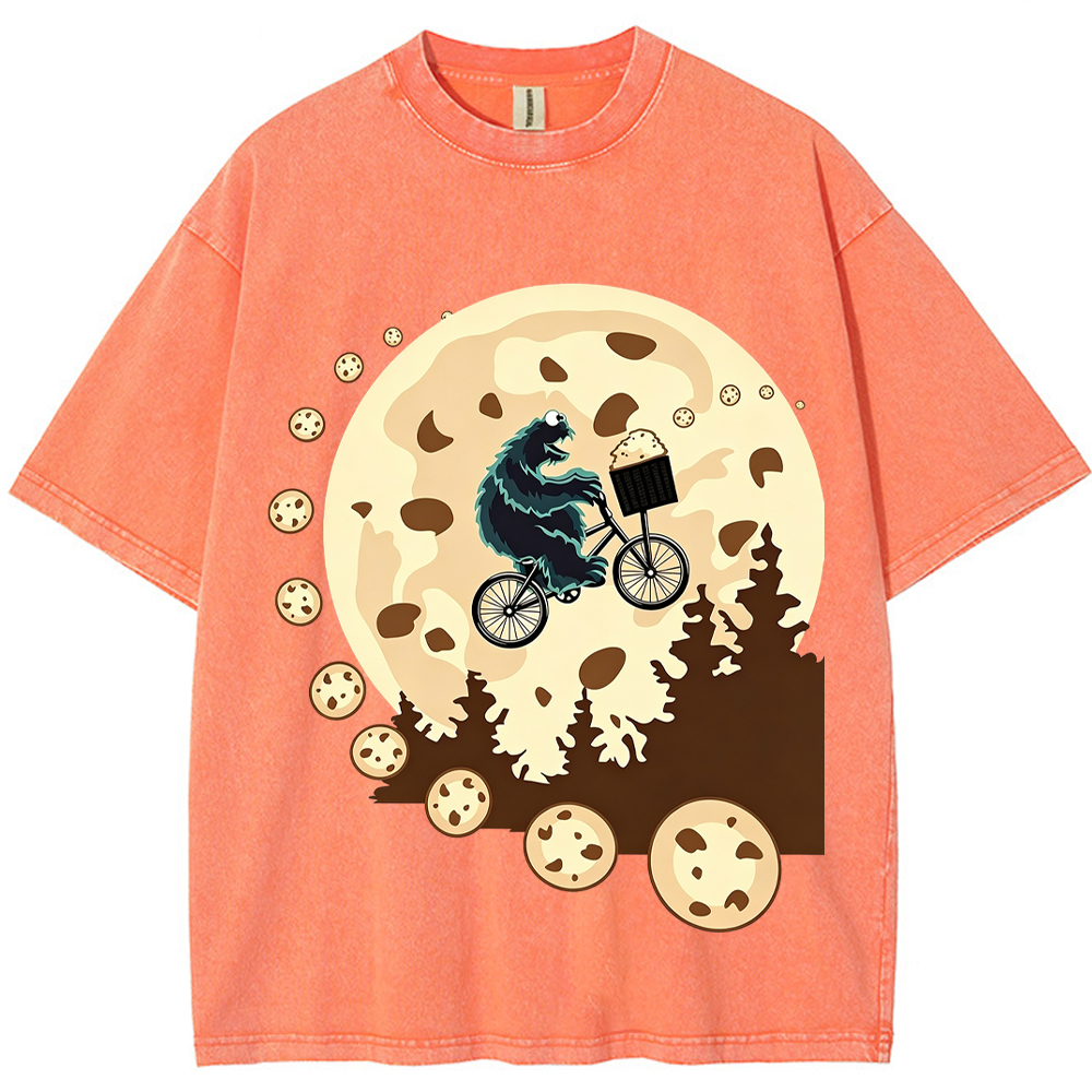 Moon Ride Cookie Monster Moon Biking With Cookies Cartoon Tee