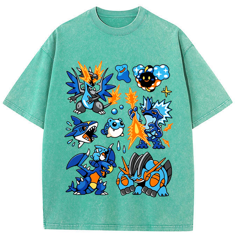 Blue Mega Charizard X & Water Type Squad Cartoon Tee | Pokemon Anime