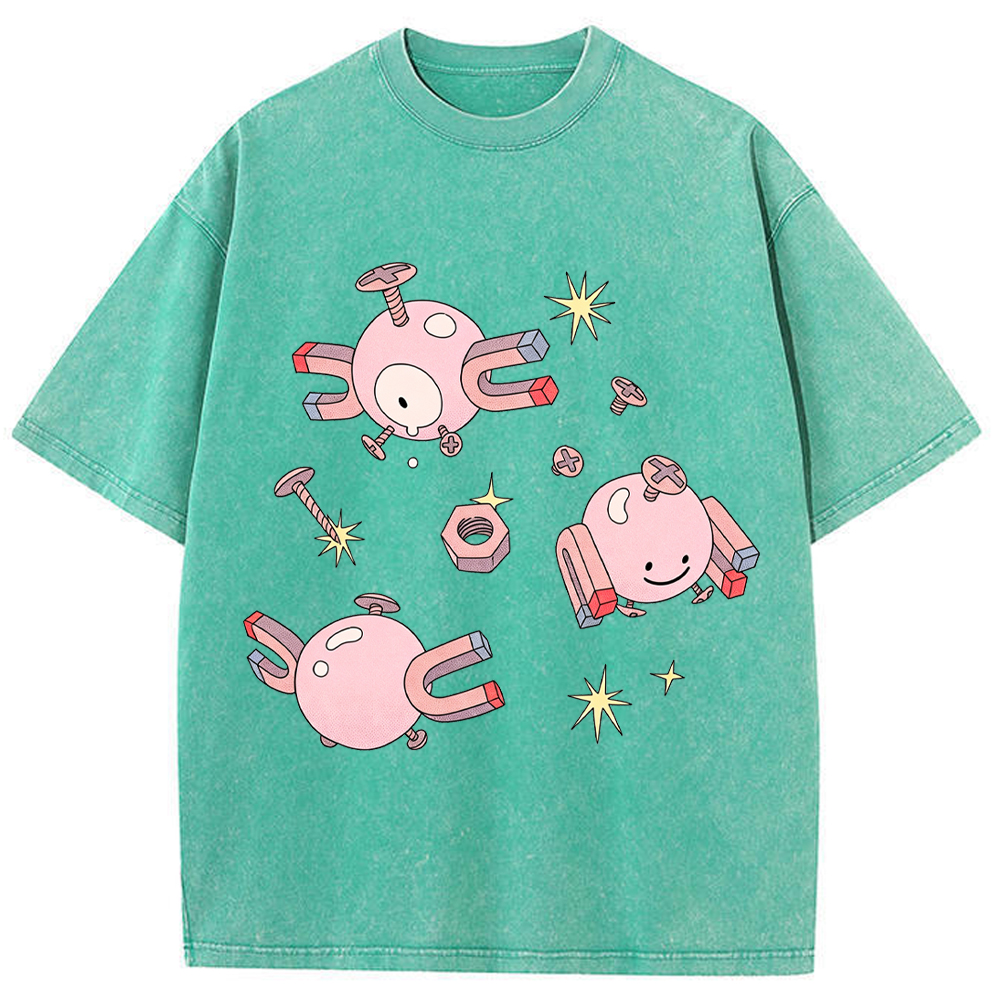 Pastel Pink Magnemite Cartoon Tee | Pokemon Anime