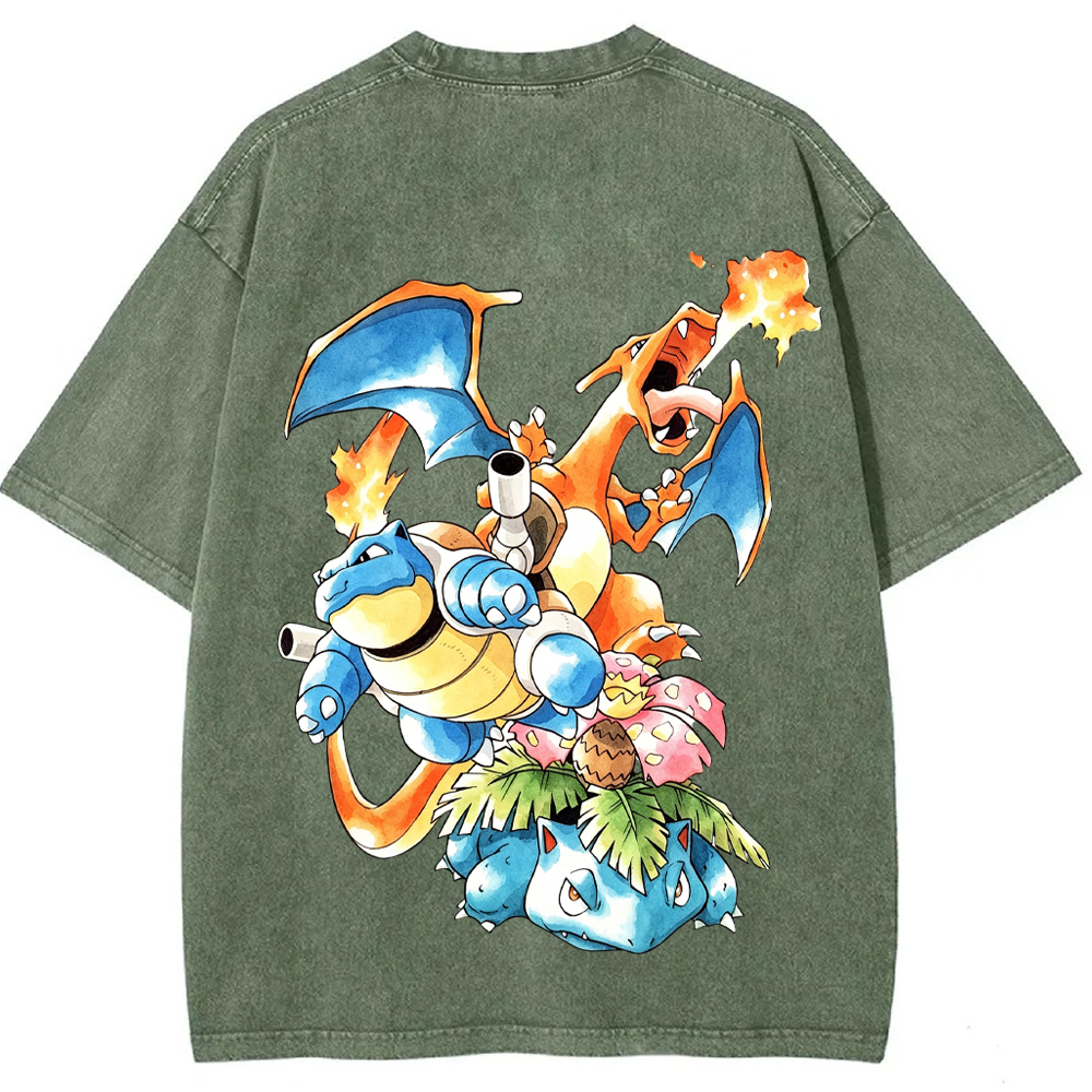 Retro Starter Trio Starter Pokemon Mix Cartoon Tee | Pokemon Anime