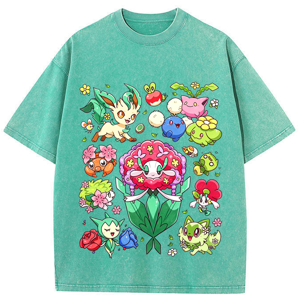 Floral Nature Vibe Grass Type Mix Cartoon Tee | Pokemon Anime