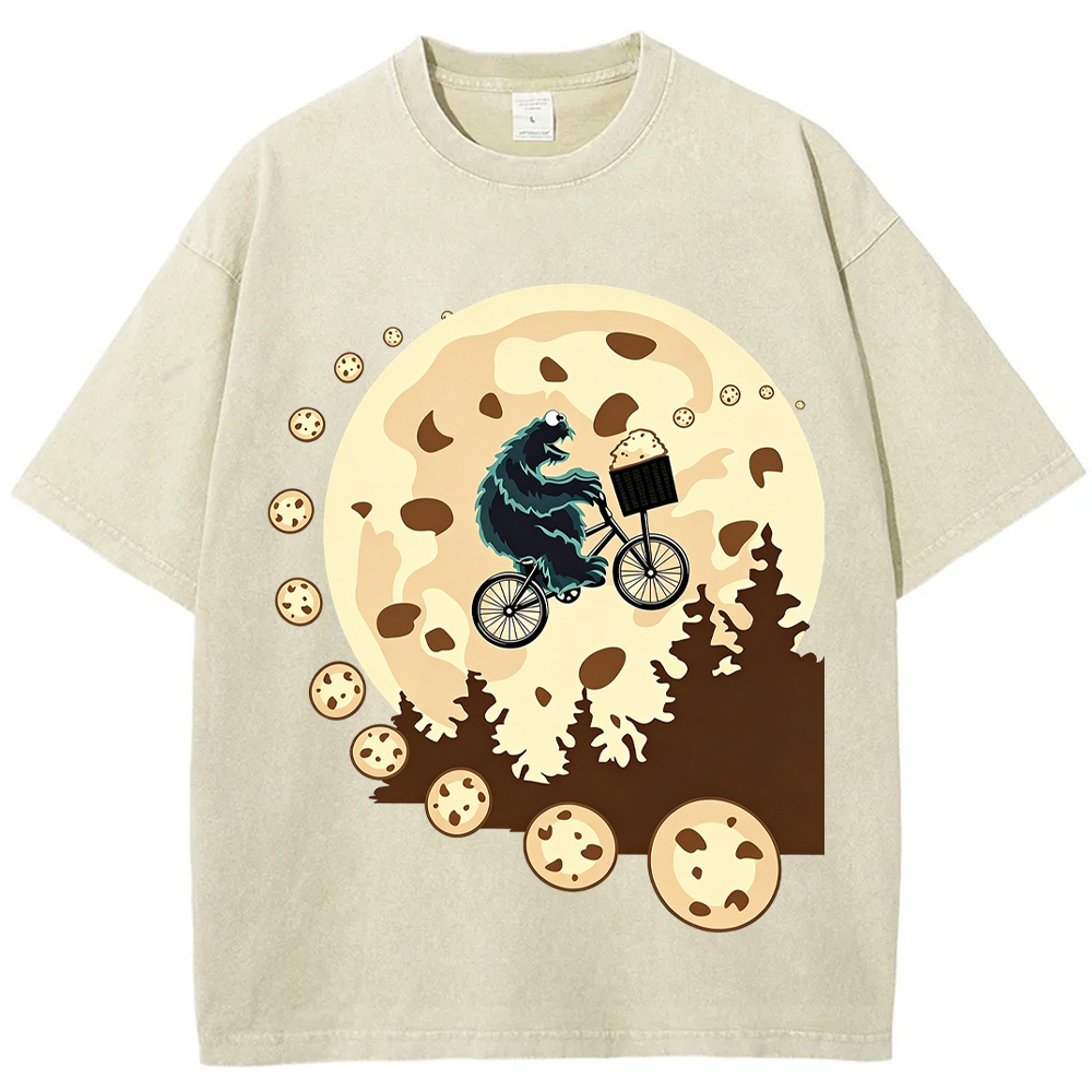 Moon Ride Cookie Monster Moon Biking With Cookies Cartoon Tee