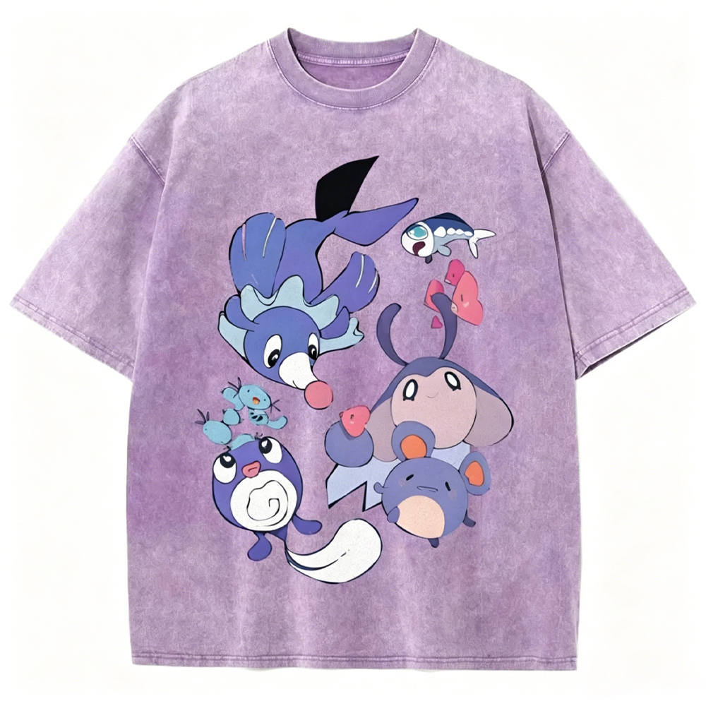 Pokémon Popplio And Mantyke Unisex Vintage Washed Tee