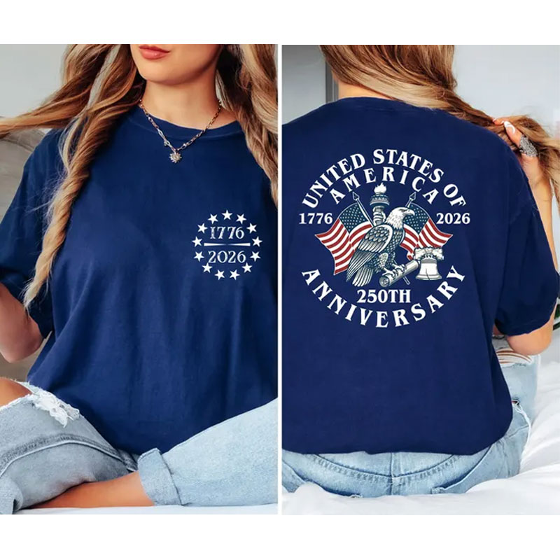 America 250th Anniversary Shirt, Double Sided Patriotic Eagle Tee