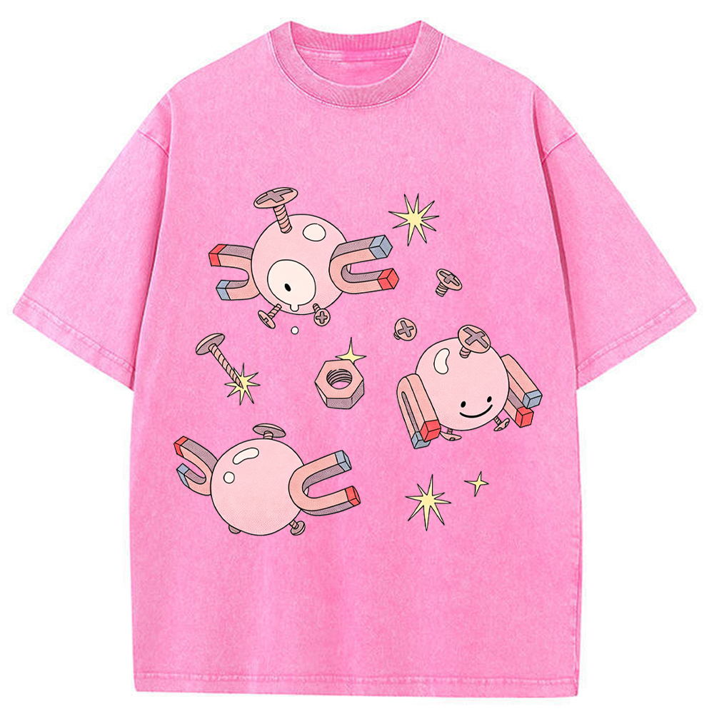 Pastel Pink Magnemite Cartoon Tee | Pokemon Anime