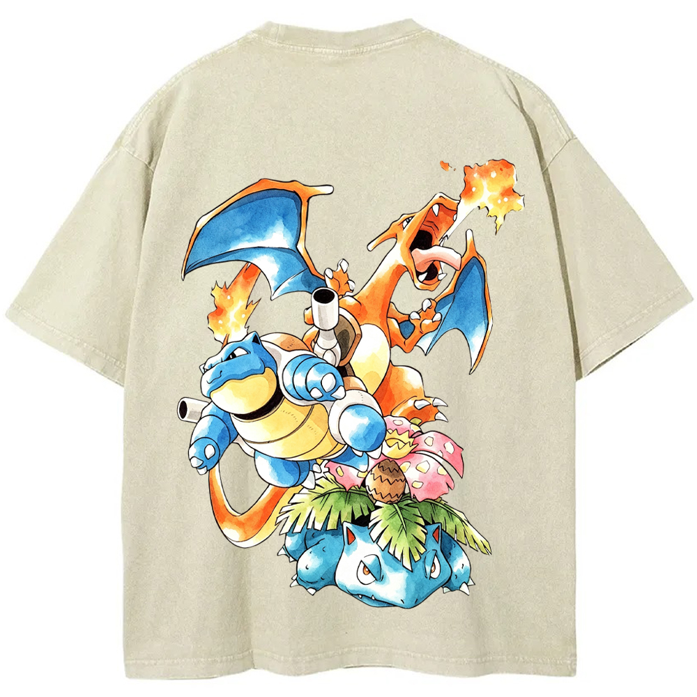 Retro Starter Trio Starter Pokemon Mix Cartoon Tee | Pokemon Anime