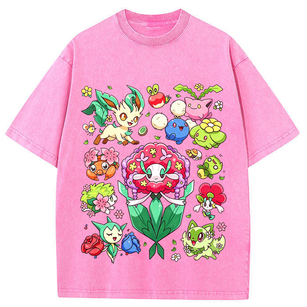 Floral Nature Vibe Grass Type Mix Cartoon Tee | Pokemon Anime