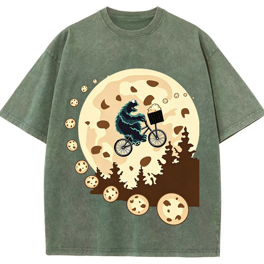 Moon Ride Cookie Monster Moon Biking With Cookies Cartoon Tee