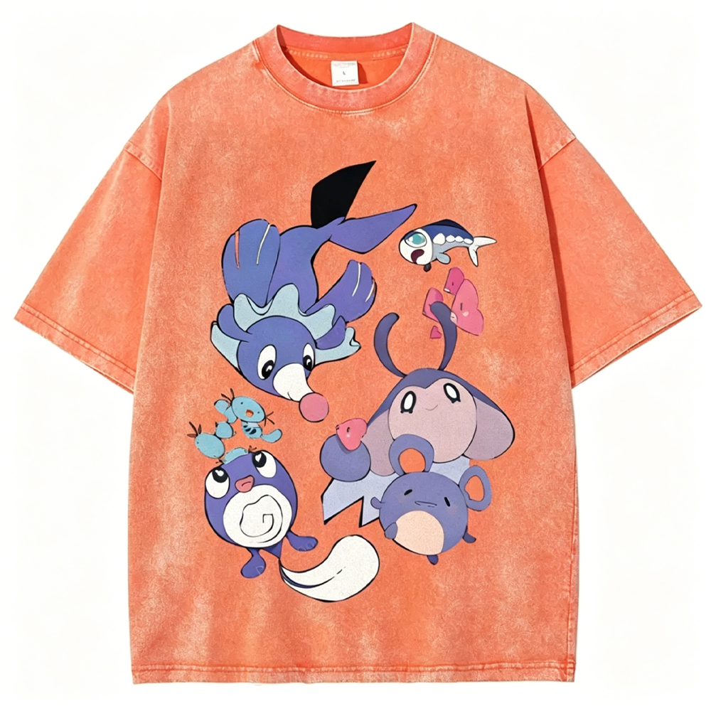 Pokémon Popplio And Mantyke Unisex Vintage Washed Tee