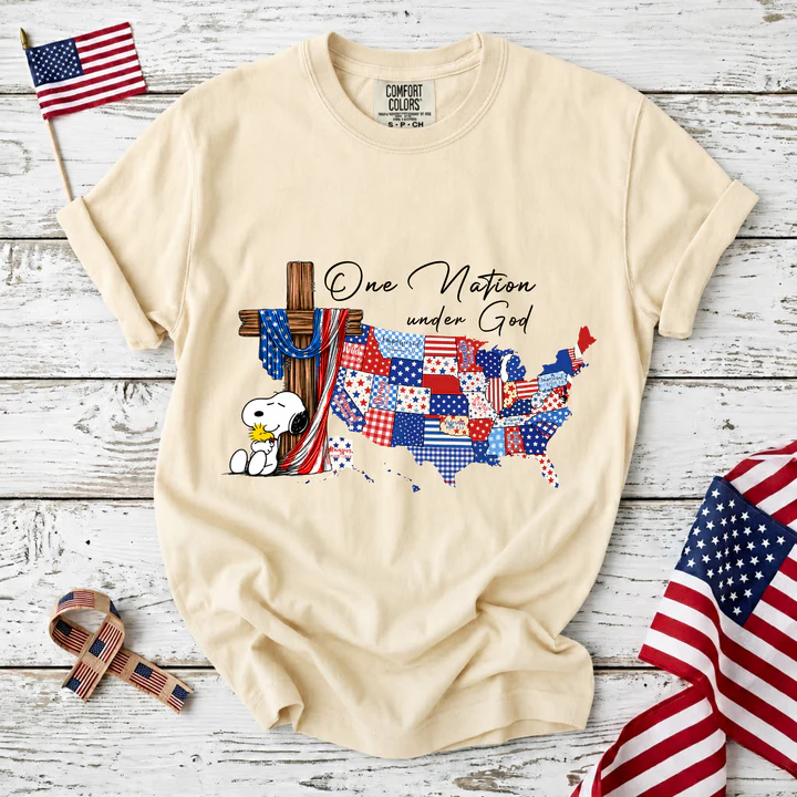 One Nation Under God Christian Patriotic Map T-Shirt
