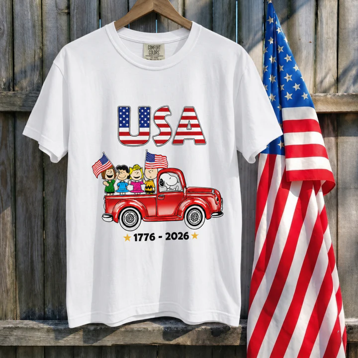 USA Patriotic Friends Red Truck 250th Anniversary T-Shirt