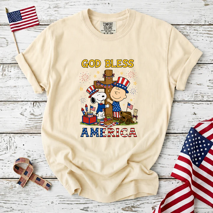 God Bless America Patriotic Friends Cross T-Shirt