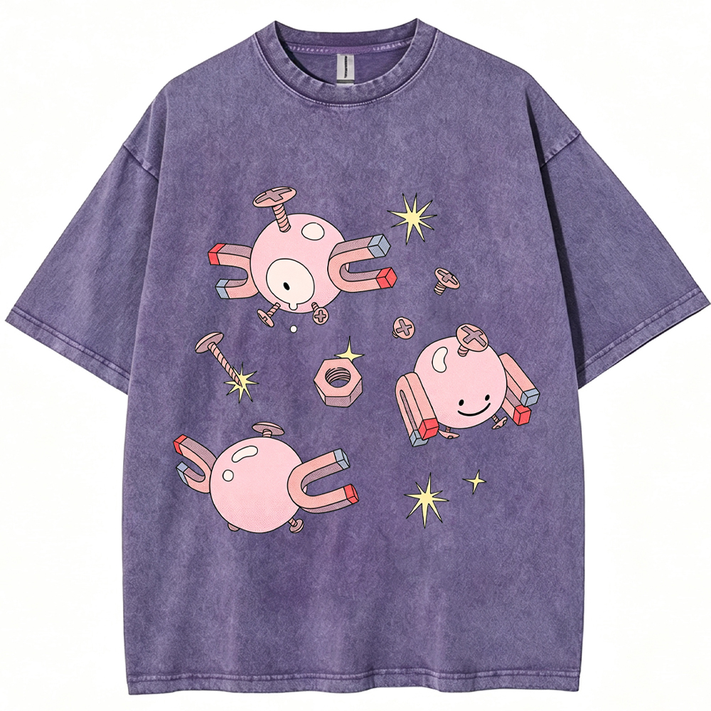 Pastel Pink Magnemite Cartoon Tee | Pokemon Anime