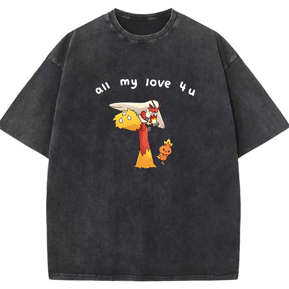 Parent & Kid All My Love 4 u Quote Custom Name EST. Year Vintage Washed T-Shirt | Pokemon Anime