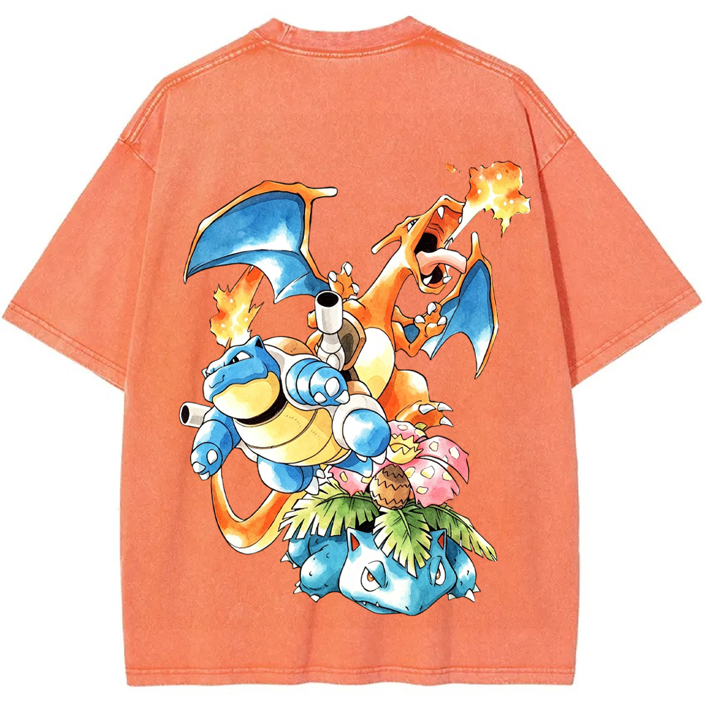Retro Starter Trio Starter Pokemon Mix Cartoon Tee | Pokemon Anime