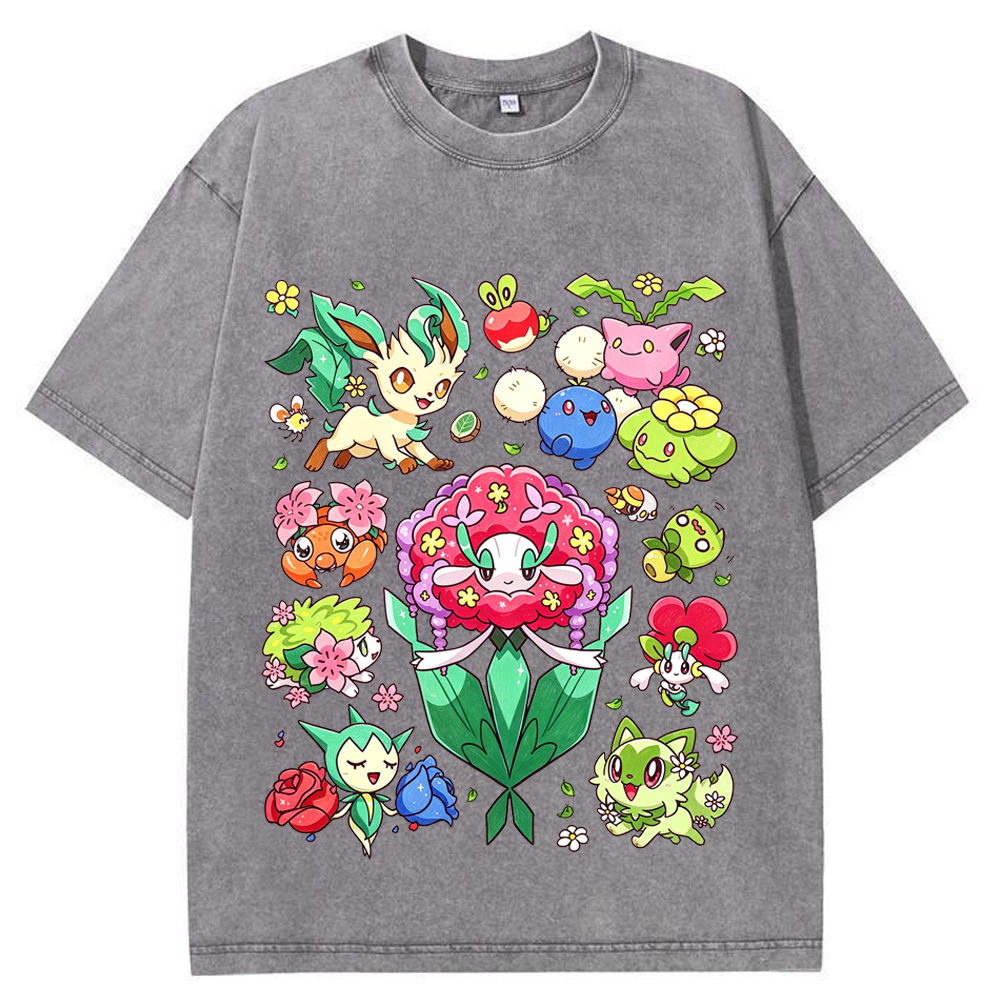 Floral Nature Vibe Grass Type Mix Cartoon Tee | Pokemon Anime