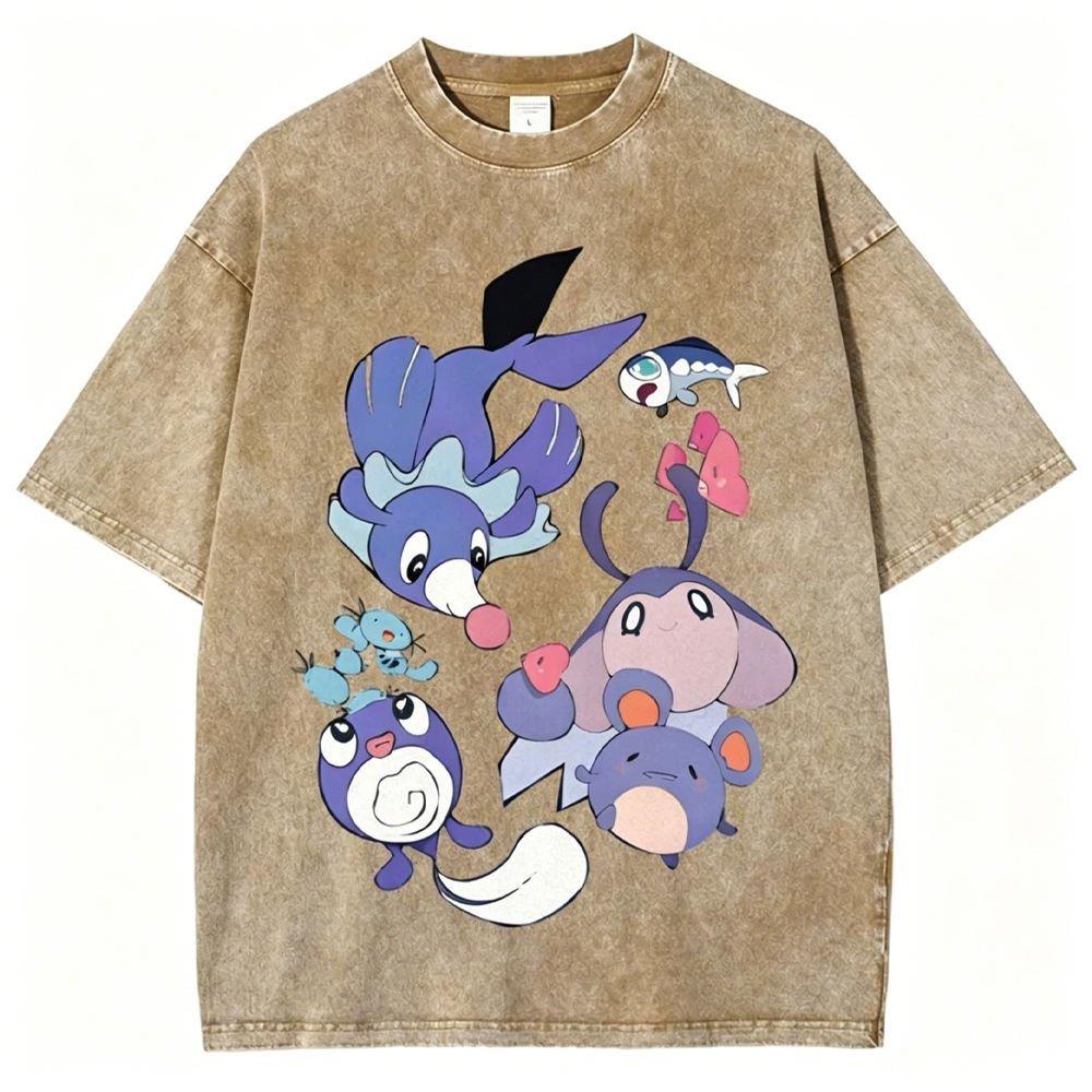 Pokémon Popplio And Mantyke Unisex Vintage Washed Tee