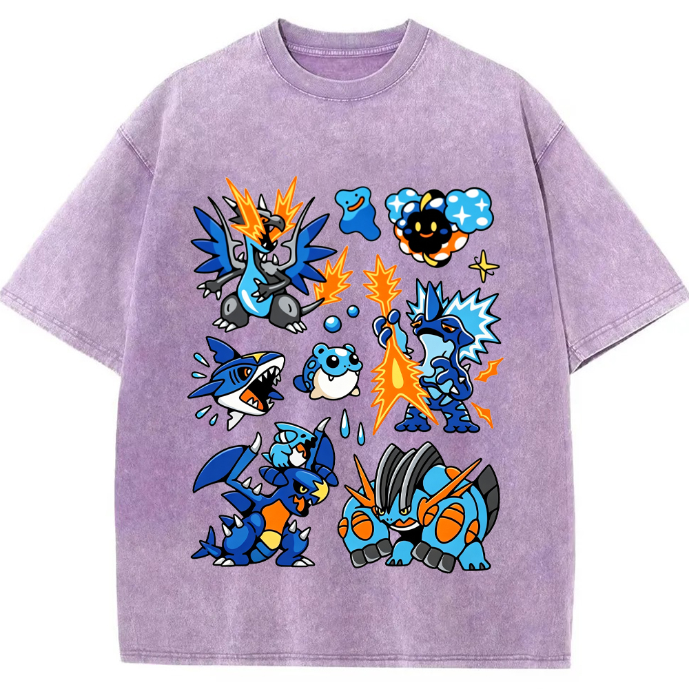 Blue Mega Charizard X & Water Type Squad Cartoon Tee | Pokemon Anime