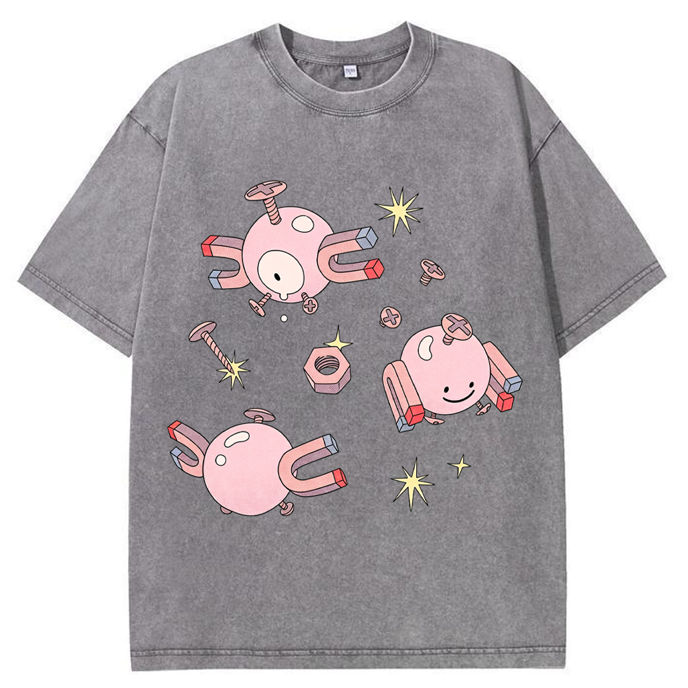 Pastel Pink Magnemite Cartoon Tee | Pokemon Anime