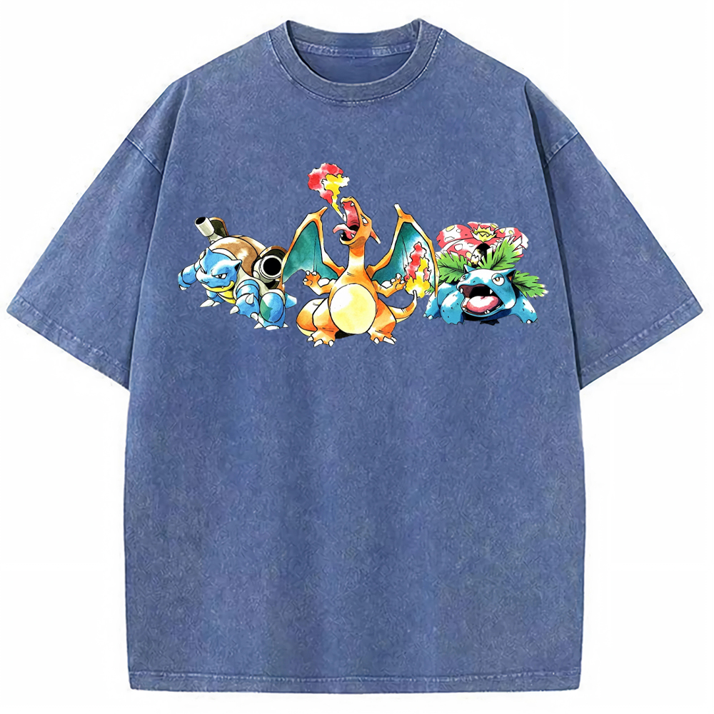 Retro Starter Trio Starter Pokemon Mix Cartoon Tee | Pokemon Anime
