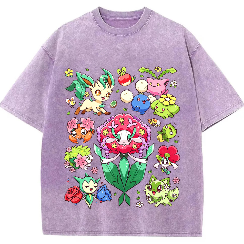 Floral Nature Vibe Grass Type Mix Cartoon Tee | Pokemon Anime