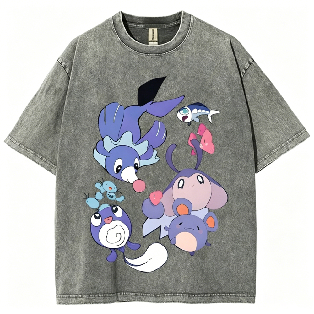 Pokémon Popplio And Mantyke Unisex Vintage Washed Tee
