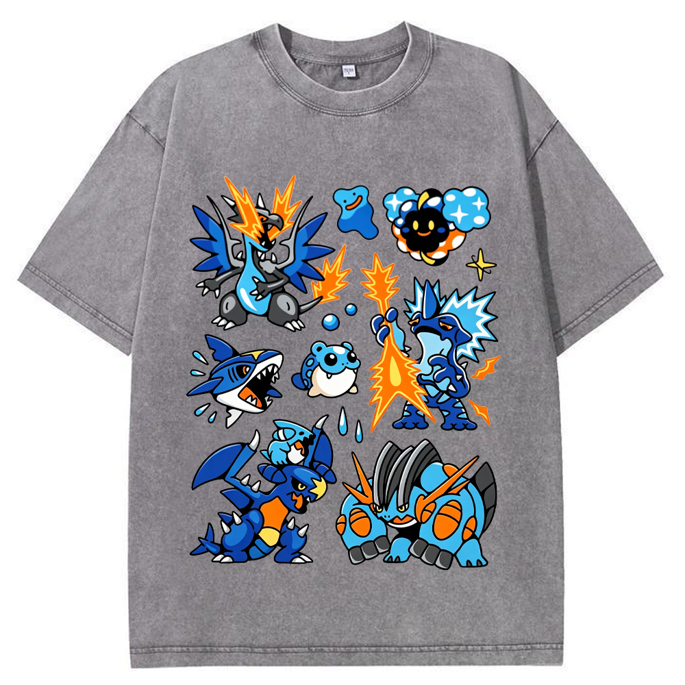 Blue Mega Charizard X & Water Type Squad Cartoon Tee | Pokemon Anime