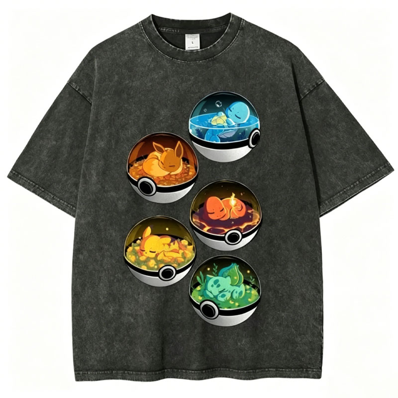 Five Pokémon Sleep Unisex Vintage Washed Tee