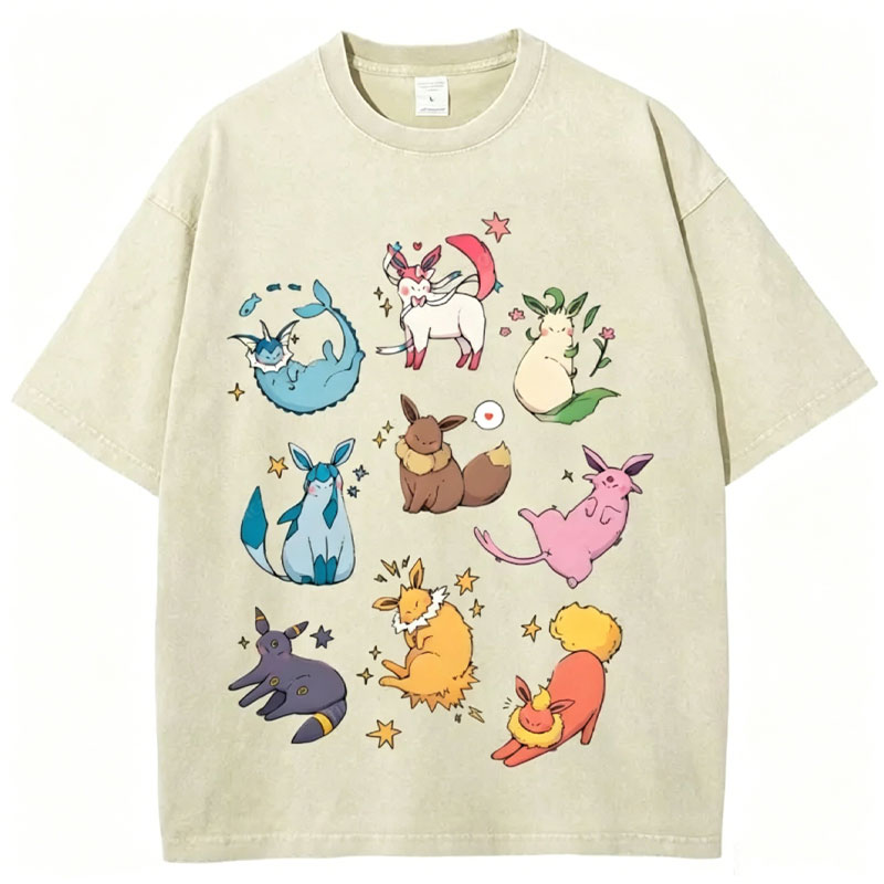Eevee Evolution Form Unisex Vintage Washed Tee