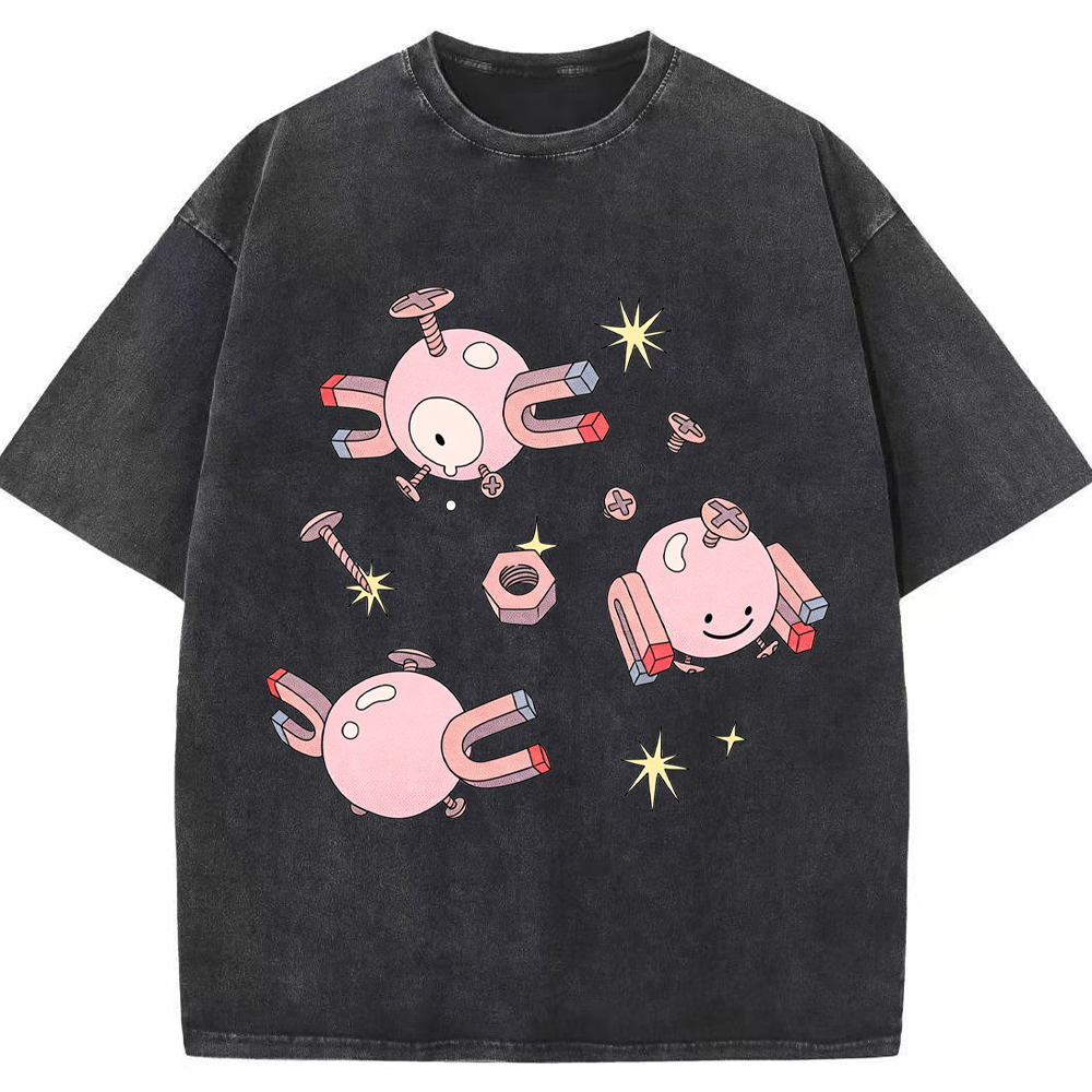 Pastel Pink Magnemite Cartoon Tee | Pokemon Anime