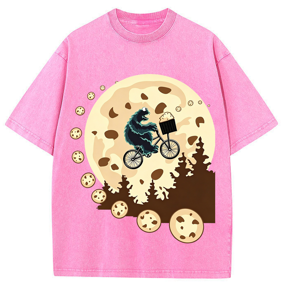 Moon Ride Cookie Monster Moon Biking With Cookies Cartoon Tee