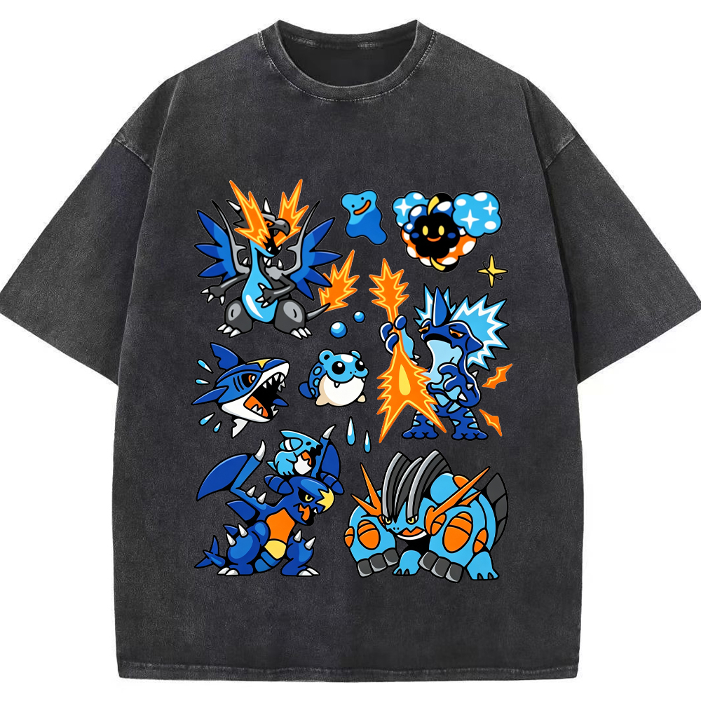 Blue Mega Charizard X & Water Type Squad Cartoon Tee | Pokemon Anime