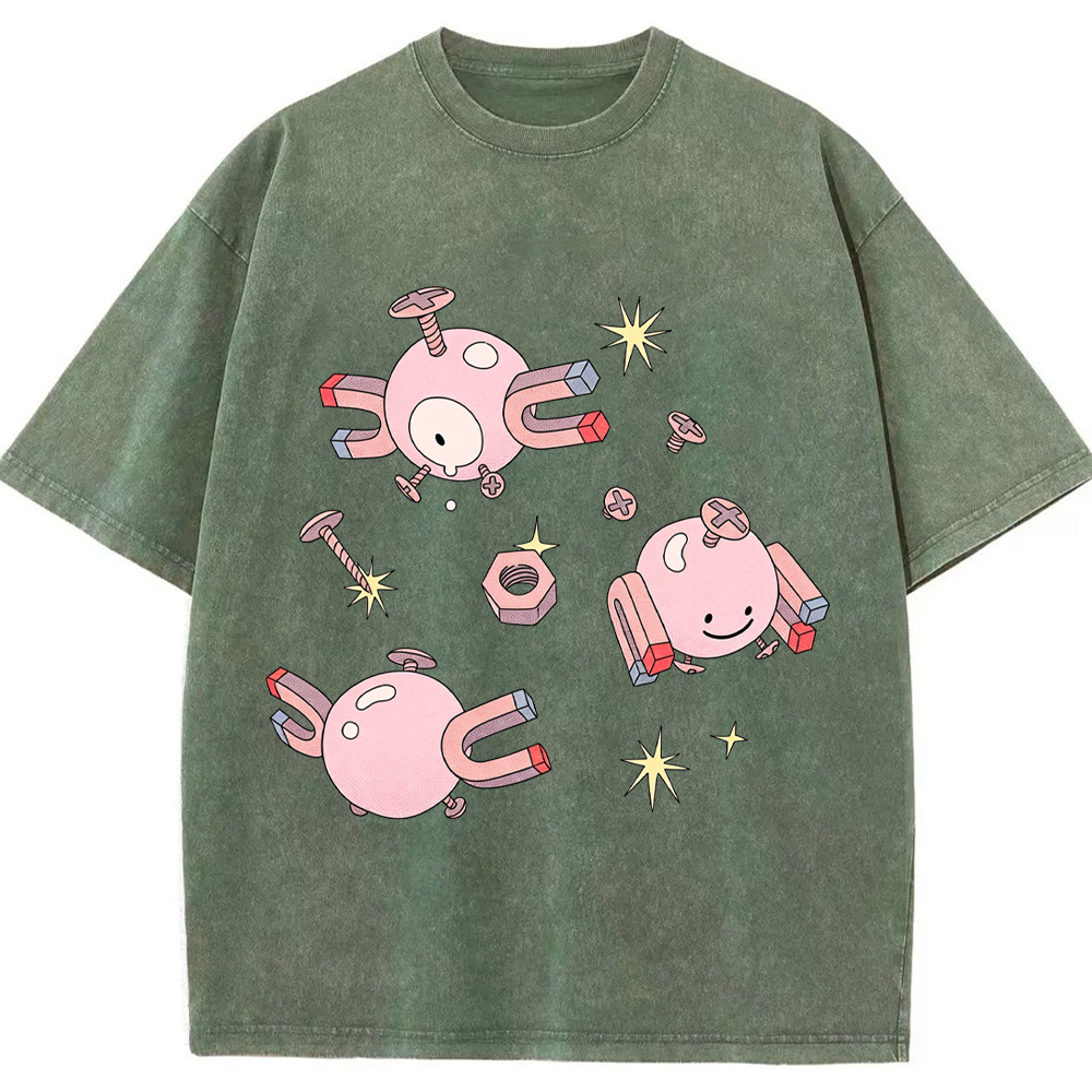 Pastel Pink Magnemite Cartoon Tee | Pokemon Anime